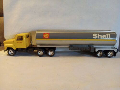 Vintage ERTL Pressed Steel 19” Shell Semi Truck & Tanker Trailer
