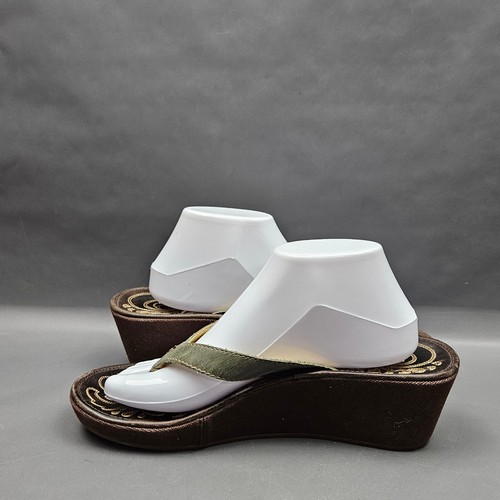 Olukai Paniolo Wedge Sandals Womens 10 Gray Leather Thong Flip Flops Shoes - Picture 6 of 9