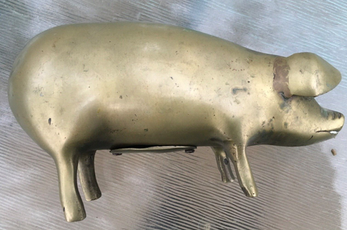 Vintage all BRASS PIG PIGGY BANK Doorstop 8½" Long No Tail Hog Swine - Picture 13 of 14
