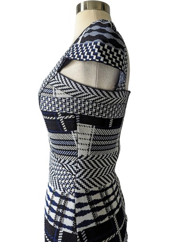 CINDERELLA Dress Mini Sleeveless White Black Blue Stretch Knit Geometric SMALL - Picture 6 of 8