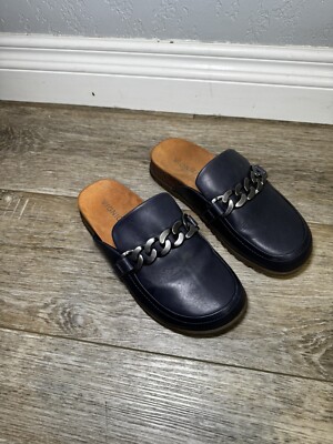 Vionic Georgie Blue Leather Slip On Mules Shoes Womens Sz 7.5 Comfort Clogs