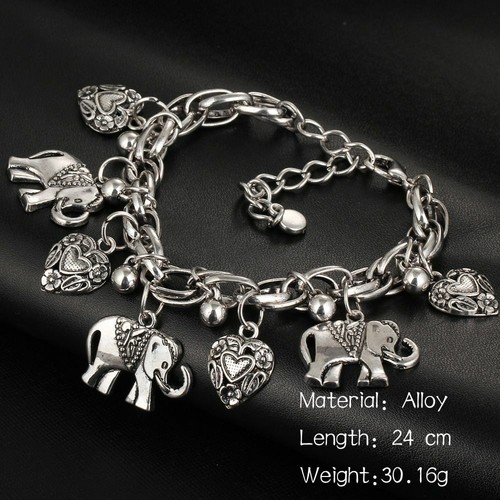 Elephant Charm Bracelets Girls Heart Bracelet Vintage Chain Bangle Women Jewelry - Picture 8 of 19