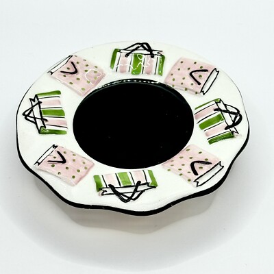 Yankee Candle Shabby Chic Purse Bag Decor Ceramic Footed Plate