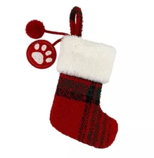NEW St. Nicholas Square™ Mini PLAID Paw Print Cat Dog Christmas Stocking