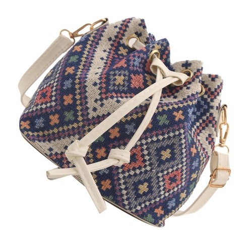 Women Crossbody Bag Ethnic Styles Shoulder Bag Drawstring Bucket Bag for Daily - Picture 14 of 26