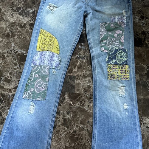y2k ultra low rise bellbottom flare denim jeans Grunge Bratz Disco 70s Sz XS/S ! - Picture 7 of 21