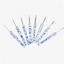 Porcelain Print Crochet Hook Set - 8 Pcs Full Size Handcrafted Needles with Huma