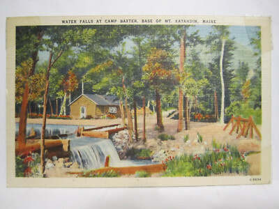 WATER FALLS AT CAMP BAXTER BASE OF MT KATAHDIN POSTCARD MAINE ME 1930s