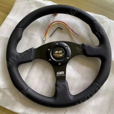 Real Photo 14inch Mugen Black Leather Flat Racing Steering Wheel Fit Momo Hub Real Photo 14inch Mugen Black Leather Flat Racing Steering Wheel Fit Momo Hub