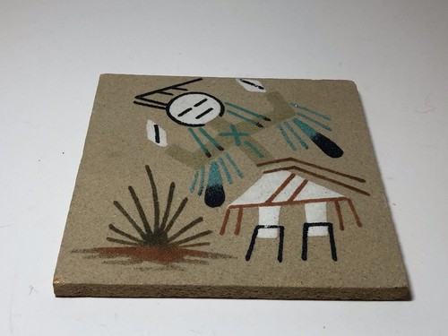 Vintage signed Hopi sand art tile signed - Picture 3 of 4