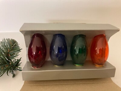 Vtg Yule 4PK Christmas Light Bulbs Twinkle  C 9 1/4 Multi Color NOS Lamps Clear