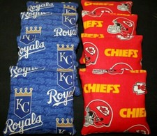 KANSAS CITY ROYALS CHIEFS CORNHOLE BEAN BAGS 8 ACA Reg Bags made w MLB Fabric