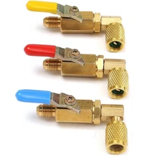 3PCS HVAC A/C 90 Degree SHUT-OFF Ball Valve Adapter For R134a R22 R12 R410a 1/4"