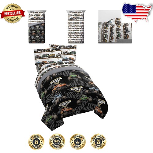 Monster Jam 4-Piece Twin Bed Set with Comforter & Sheets - Cool Grave Digger ...