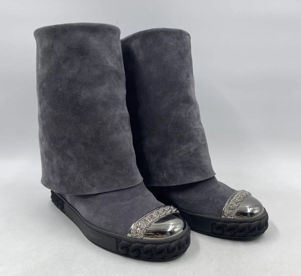 Authentic Cesare Casadei Designer Italian Grey Wedge Sneaker Boot Fold  Over