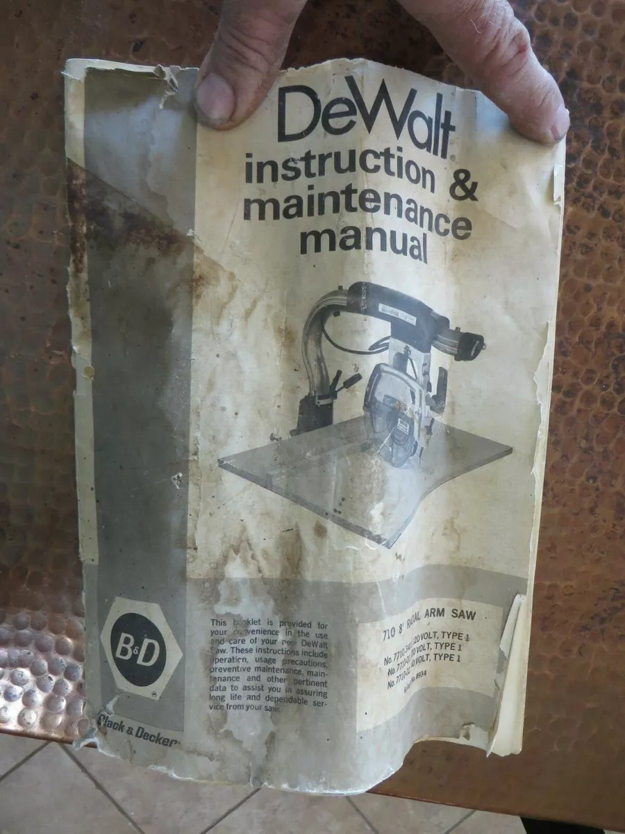 Original Dewalt 710 Operating Instructions Radial Arm Saw