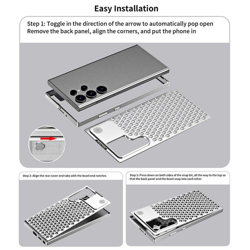 Per Samsung S22 S23 S24 custodia alluminio telaio in metallo dissipazione calore posteriore cavo - Foto 24 di 40