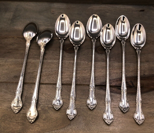 English Gadroon by Gorham Sterling Silver set of 8 Iced Beverage Spoons 7.5" - Picture 2 of 4