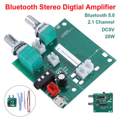 Mxzzand 2.1 Channel 20W Amplifier Board 5.0 5V Amplifier Module with Connection Cable for Speaker 