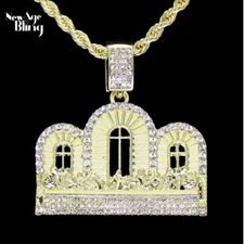 Last Supper CZ Iced Pendant 14k Gold Plated Rope Chain Hip Hop Necklace 