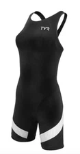 TYR CARBON Women's XS Black White Aeroback Short John Swim Suit Made in USA New