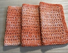 HANDMADE SET OF 3 CROCHET COTTON DISH CLOTHS OR WASH CLOTHS 8.5x8.5 INCHES NEW 