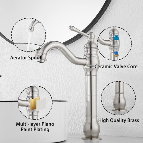 Tall Bathroom Vessel Sink Faucet Single Handle Hole Waterfall Vanity Basin Mixer - Picture 93 of 116