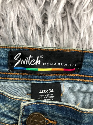 Pantalones de mezclilla ajustados Switch talla 40x34 para hombre tiro medio lavado ácido azul - Imagen 8 de 11