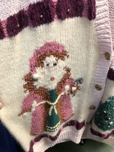 Vintage Westbound Womens Pink Christmas Santa Ugly Sweater Cardigan Large, NWT - Picture 2 of 5