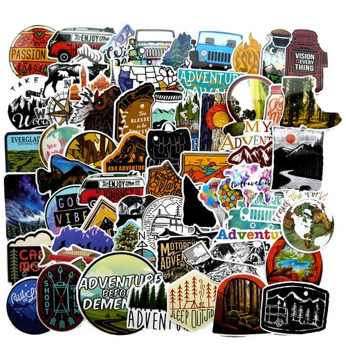⭐64 Pièces Autocollants De Voyage En Camping Adventure Style Extérieur - Photo 2/5