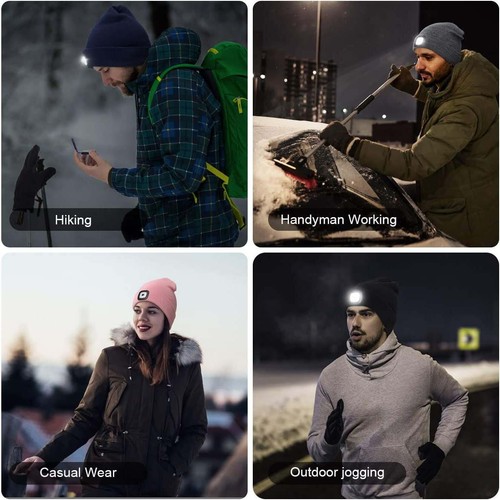 Unisex 4 LED Gorro USB Recargable Invierno Tejido Sombrero con Faro Deporte - Imagen 6 de 22