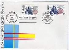 FDC 1983 Friendship Treaty US Sweden joint issue Cover with Announcement 1453 |