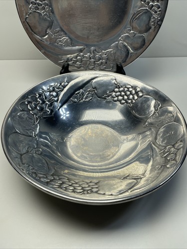 Vintage Pewter Wilton Armetale 15" Oval Fruit Bowl And Platter - Picture 2 of 11