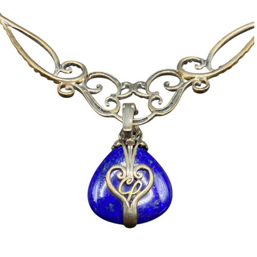 Carolym Pollack Lapis Lazuli Pendant Necklace Blue 925 Sterling Silver Filigree - Picture 8 of 20