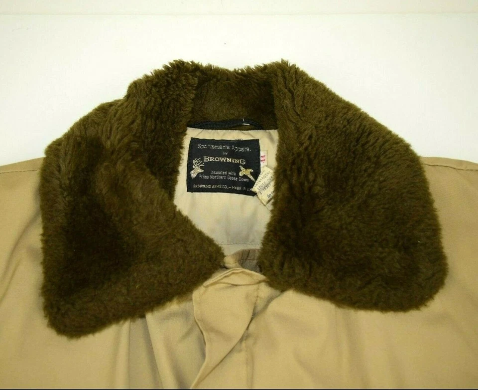 Vintage Browning Goose Down Coat Sz 44 M/L 60s Faux Fur Collar Khaki Coat Grunge - Image 4 of 4