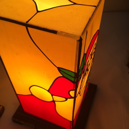 Vtg Christmas Santa Lamps Plastic Stained Glass Look Gold Base Read Description - Picture 6 of 15