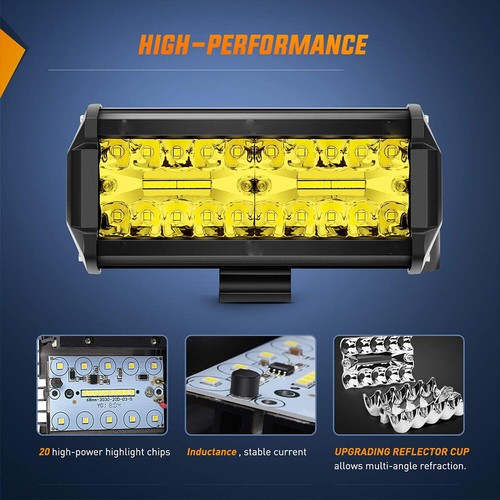 Tri-ROW Yellow 7Inch Led Bar Fog Work Lights Pods Cube fit Jeep Wrangler Kubota - Picture 13 of 19