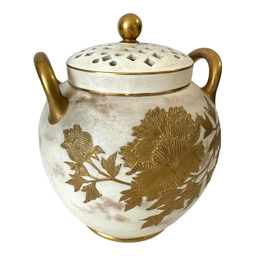 Antico vaso potpourri con coperchio dorato smaltato avorio Wedgwood - Foto 7 di 16