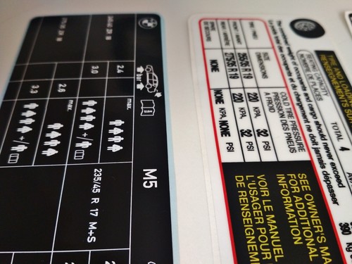 Pegatina de presión de neumáticos BMW E21 E24 E28 E30 E34 E36 ¡Réplica! - Imagen 5 de 10