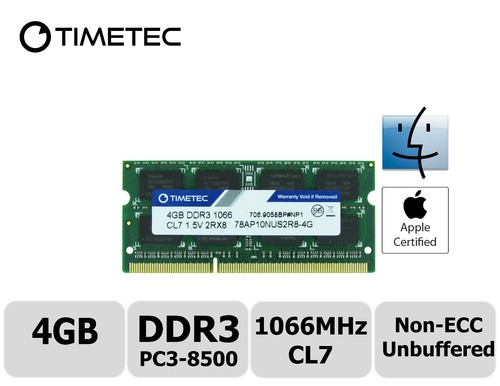 Timetec 4GB DDR3 1066MHz PC3-8500 Non-ECC 1.5V 2Rx8 SODIMM Apple Memory RAM - Picture 1 of 5