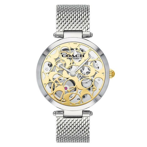 Coach Park Carnation Silber und Gold Mesh Damen Skelett Uhr 14503596 Neu - Bild 1 von 4