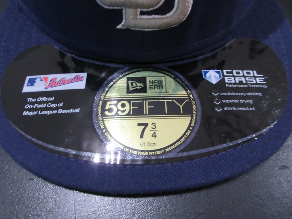 San Diego Padres Hat Cap Fitted Mens 7 3/4 Blue Gray Baseball Logo New Era - Image 3 of 4
