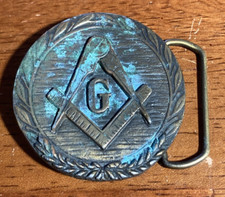 Vintage Free Mason Belt Buckle Masonic Compass 998 2.5" round