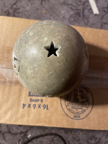 Round Soapstone Candle Holder Cut Outs Moose Tree Star 3.5" Ball - Picture 3 of 5