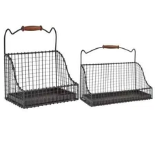 Metal Wire Wall Basket Shelf Set 2 Hanging Baskets Antique Country Farmhouse