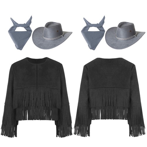 Boys Girls Western Cowboy Cowgirl Outfits Open Front Fringe Coat with Hat Set - Imagen 92 de 154