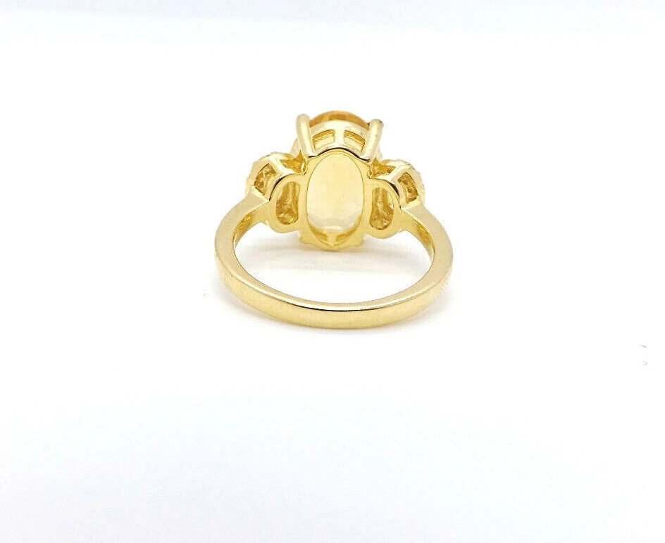 Anillo de citrino ovalado con 3 piedras de plata esterlina DK con halo de circonita cúbica, tamaño 7 Foto 4 de 4