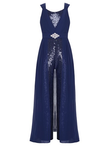 Girls Wide Leg Jumpsuit Graceful Sequin Jumpsuit Elegant Backless Jumpsuit - Picture 17 of 70