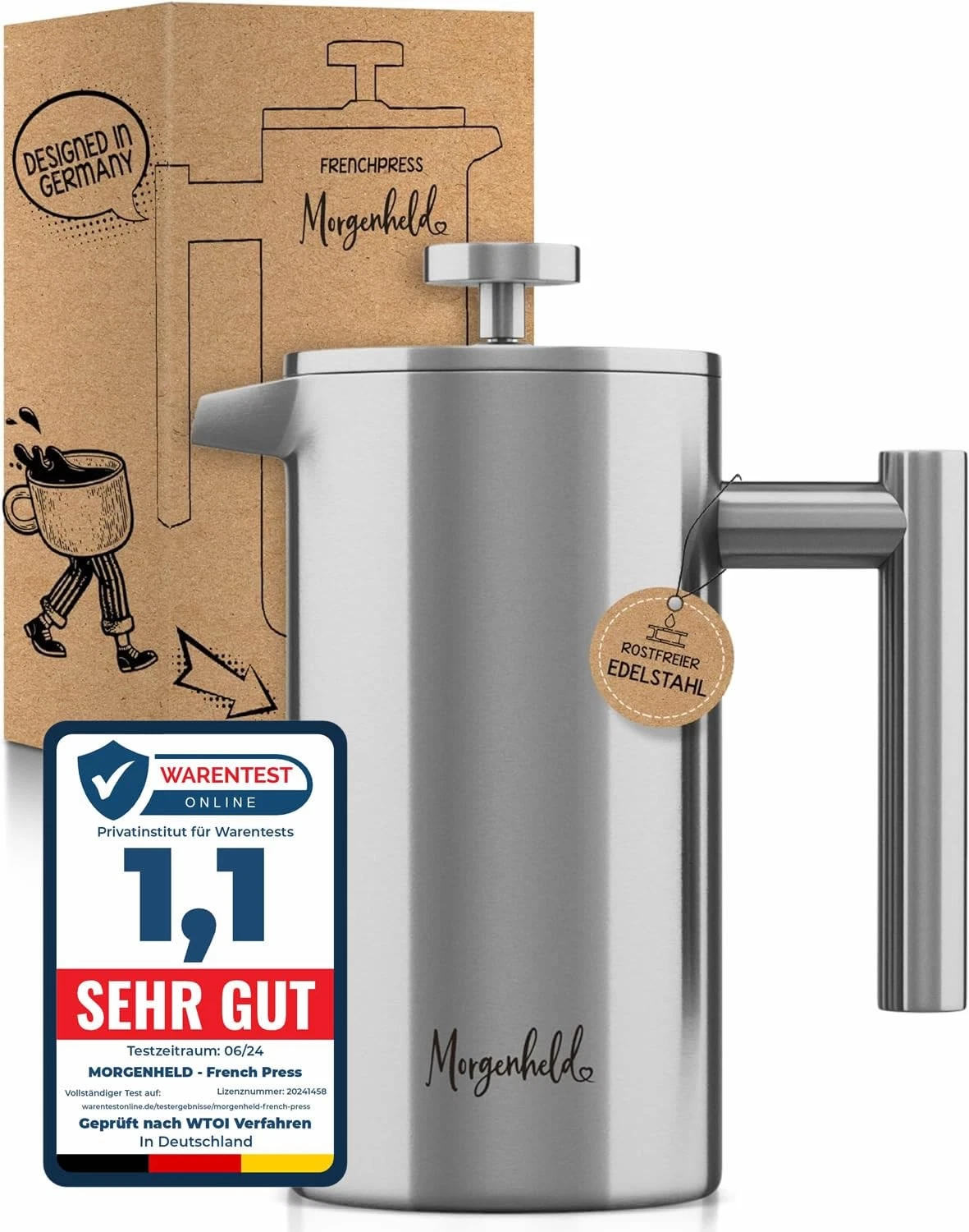 Premium Thermo Stainless Steel French Press 600ml 3 Replacement Filter Stamp Jug Kaf...