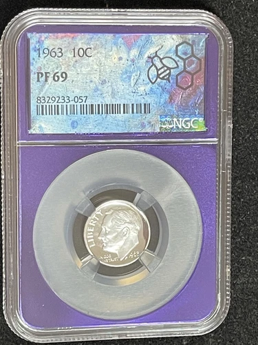 1963 NGC PF 69 SILVER Roosevelt PROOF 90% Silver Dime Trader Bea Purple